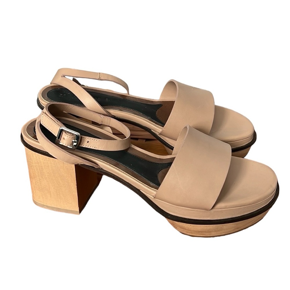 NWOT Marni Tan Leather Platform Ankle Strap Wooden Sandals Shoes